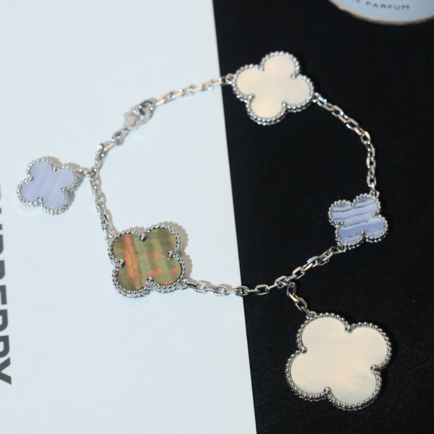 [GALE]CLOVER BRACELET 5 MOTIFS MOP CHALCEDONY SILVER