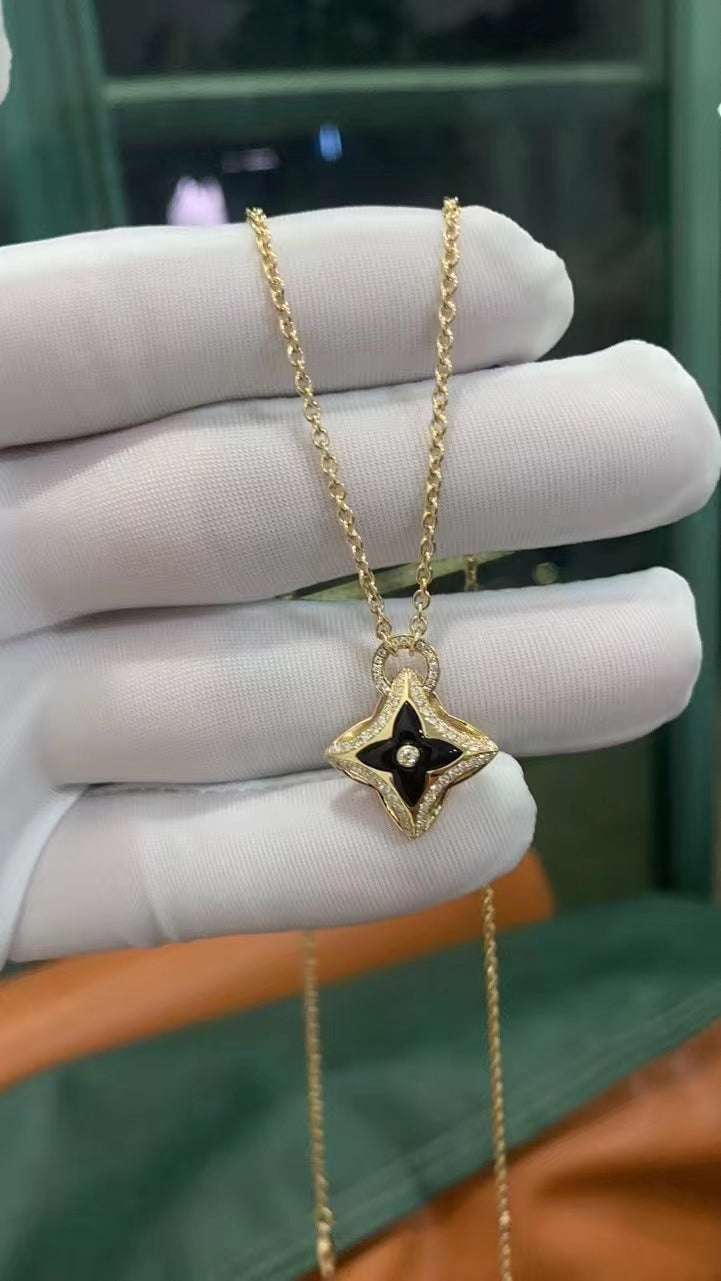 [NOVO]Sternanhänger, rosafarbene Gold-Diamant-Halskette