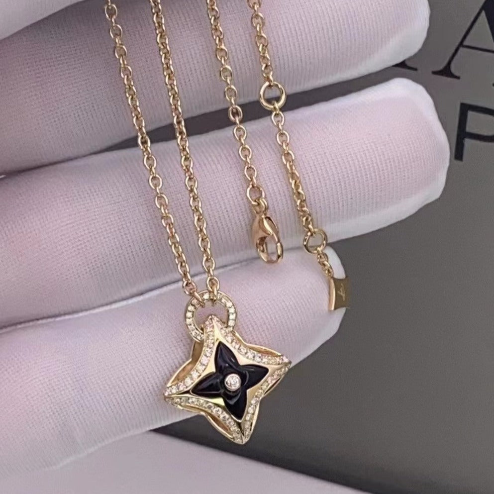 [NOVO]Sternanhänger, rosafarbene Gold-Diamant-Halskette