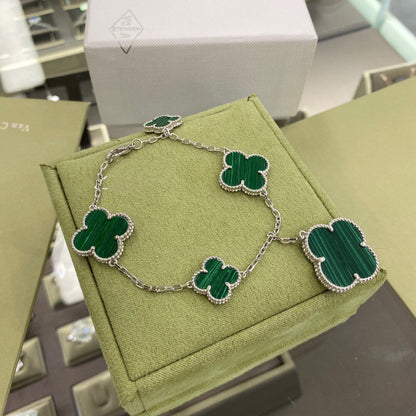 [GALE]CLOVER 5 MOTIFS SIVLER MALACHITE BRACELET