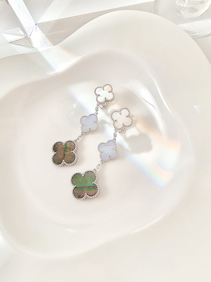 [GALE]CLOVER 3 MOTIFS CHALCEDONY DARK MOP SILVER EARRINGS
