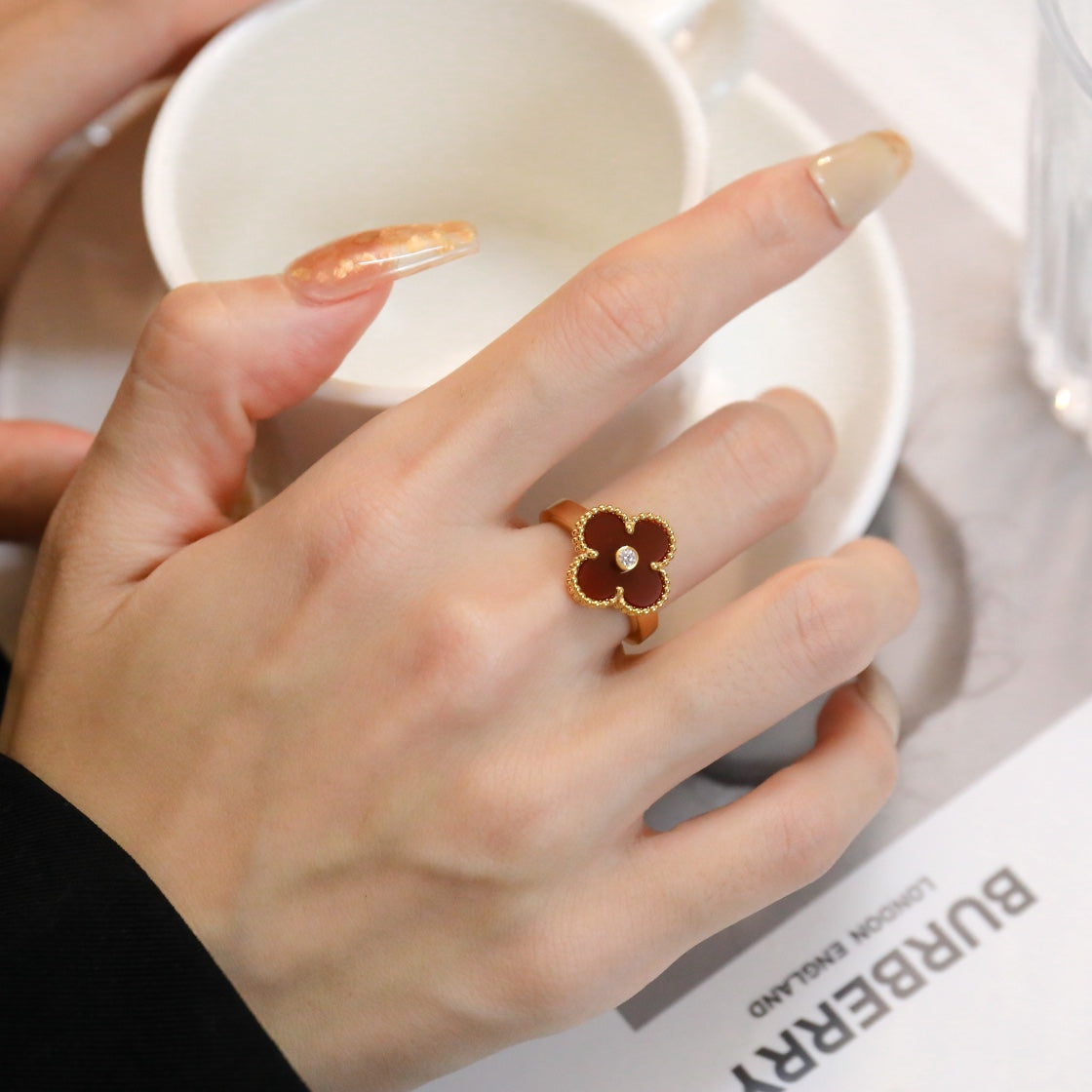 [GALE]CLOVER CARNELIAN RING ROSE GOLD DIAMOND