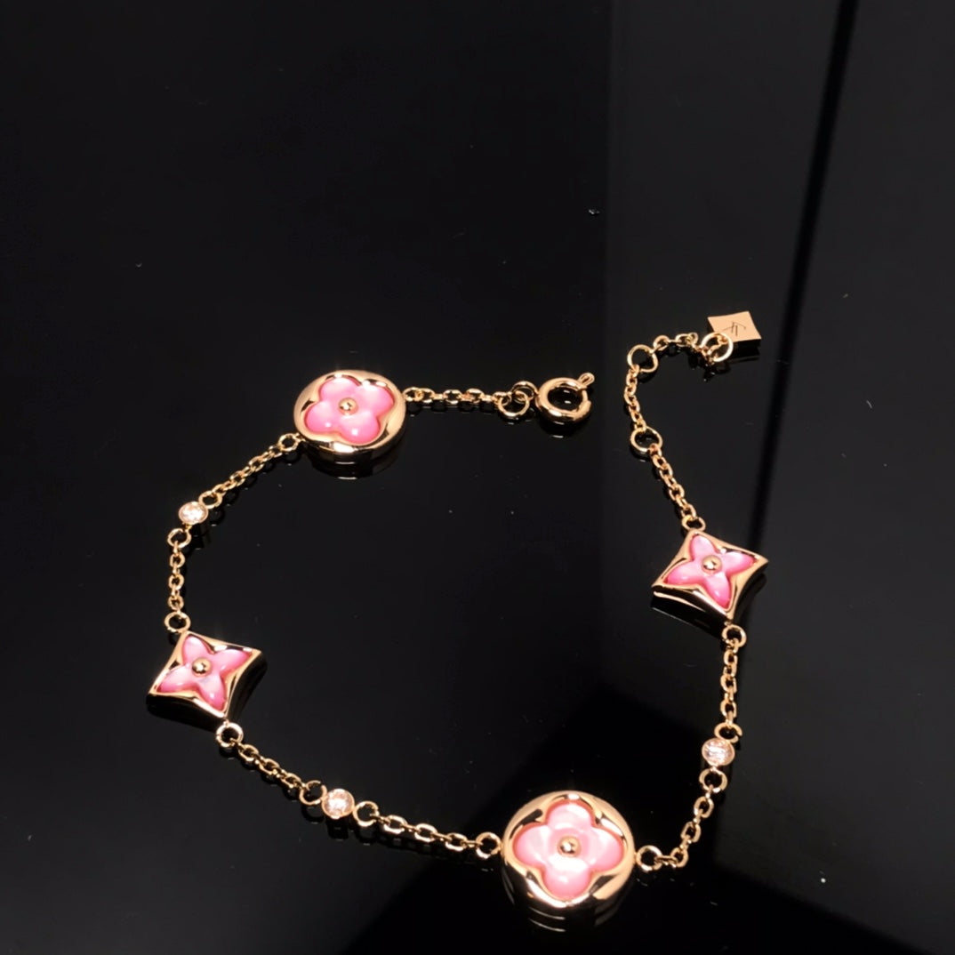 [GALE]STAR AND SUN 4 MOTIF PINK MOP PINK GOLD BRACELET