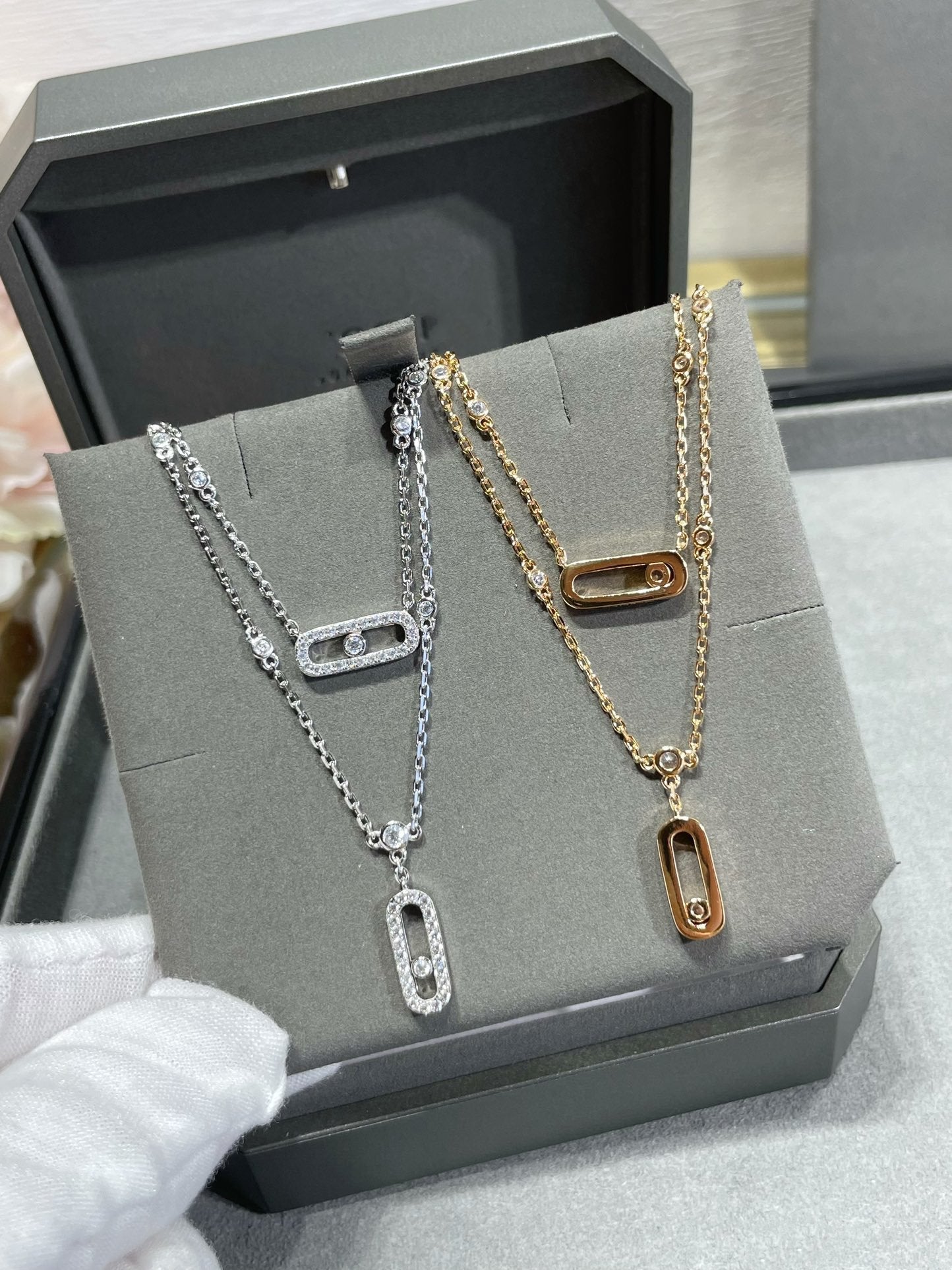 [GALE]MOVE 2 ROW DIAMOND NECKLACE