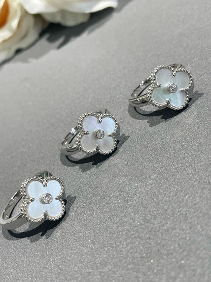 [NOVO]CLOVER SILBER-PERLMUTT-DIAMANTRING