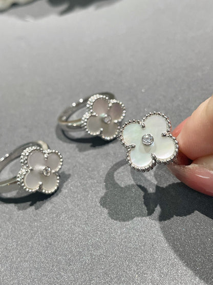 [NOVO]CLOVER SILBER-PERLMUTT-DIAMANTRING