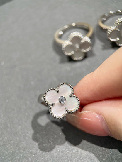 [NOVO]CLOVER SILBER-PERLMUTT-DIAMANTRING