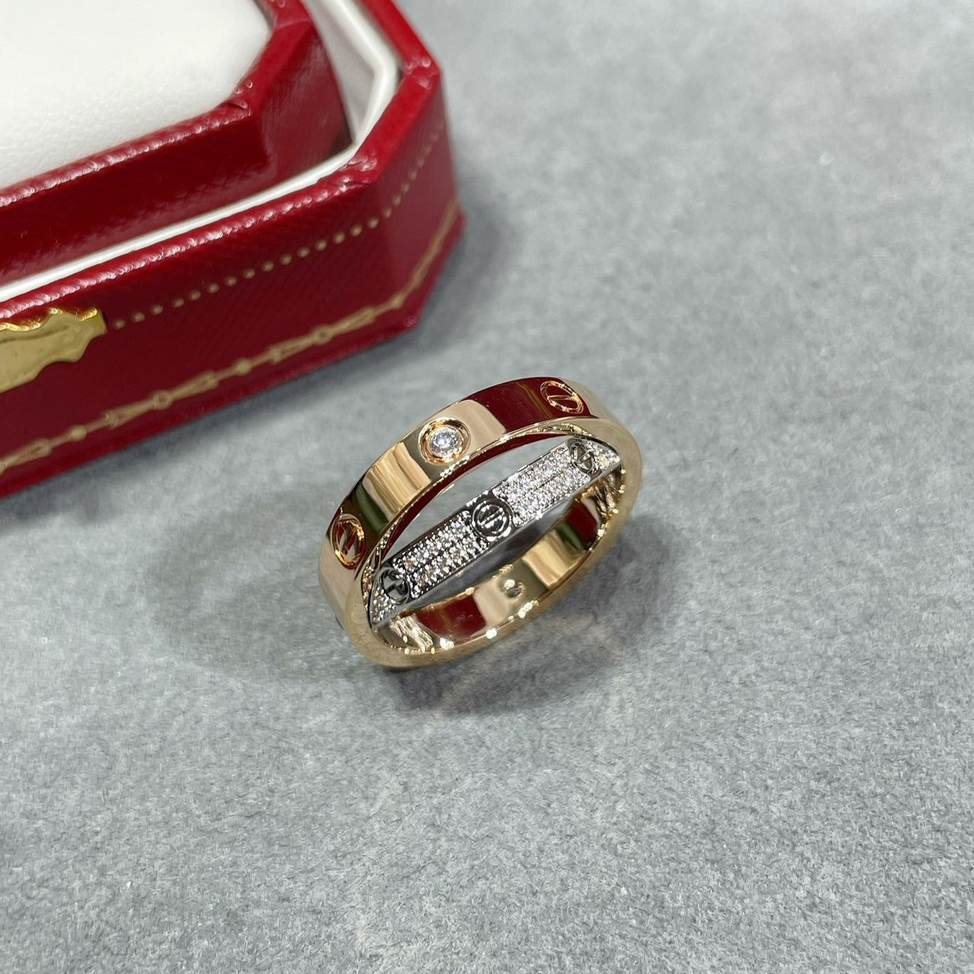 [NOVO] LOVE DOPPELRING AUS ROSA GOLD, SILBER UND DIAMANT
