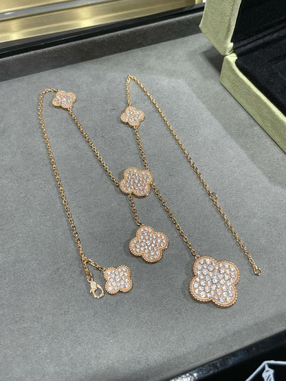 [GALE]CLOVER 6 MOTIF DIAMOND PAVED NECKLACE