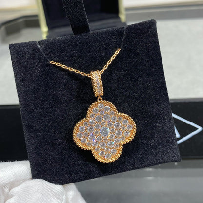 [GALE]CLOVER 25MM LARGE PEDANT DIAMOND PAVED LONG NECKLACE