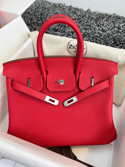 HM BIRKIN 25CM RED TOGO LEATHER SILVER HARDWARE