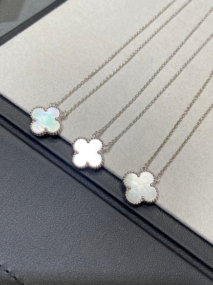 [GALE]CLOVER MEDIUM SILVER WHITE MOP NECKLACE