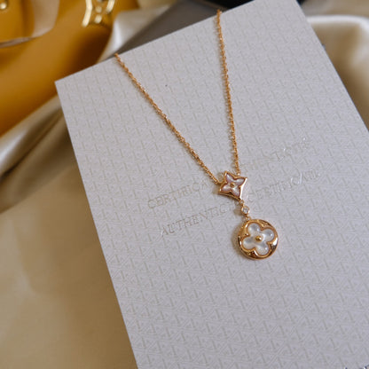 [NOVO] Halskette mit Stern und Sonne, weißes Perlmuttmotiv, 2-teilig, rosa-golden 