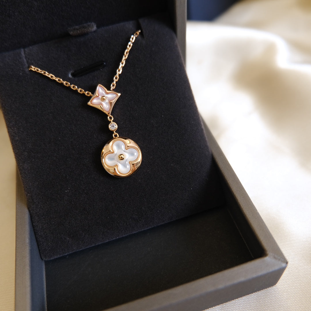 [NOVO] Halskette mit Stern und Sonne, weißes Perlmuttmotiv, 2-teilig, rosa-golden 