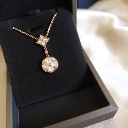 [NOVO] Halskette mit Stern und Sonne, weißes Perlmuttmotiv, 2-teilig, rosa-golden 