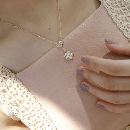 [NOVO] Halskette mit Stern und Sonne, weißes Perlmuttmotiv, 2-teilig, rosa-golden 