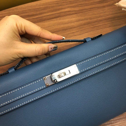 HM Kelly Cut 31cm Blue Swift Leather Shw