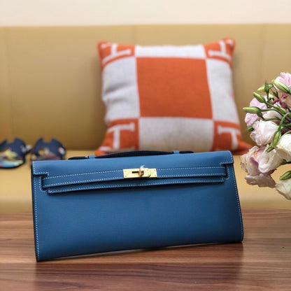 HM Kelly Cut 31cm Blue Swift Leather Ghw