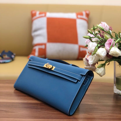 HM Kelly Cut 31cm Blue Swift Leather Ghw