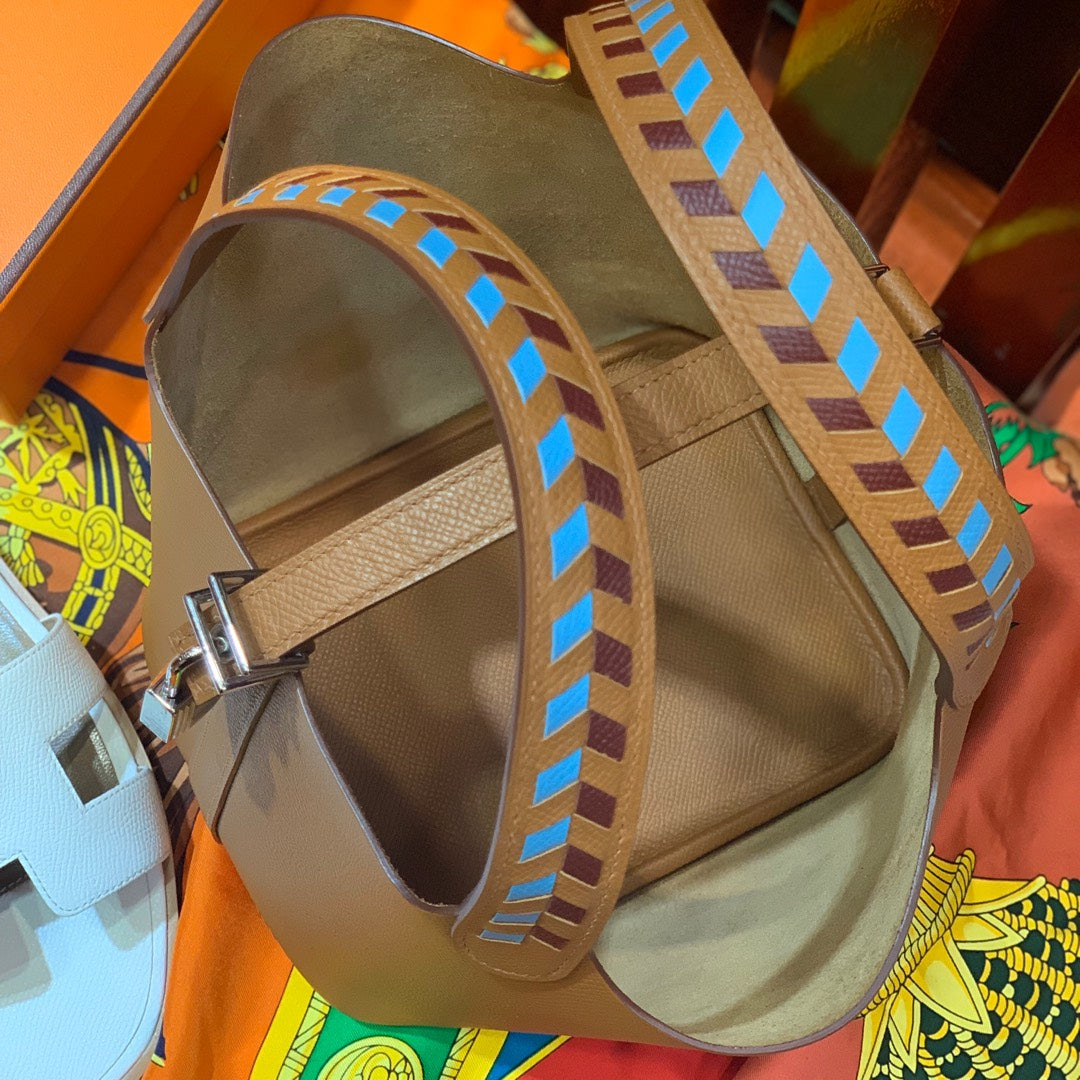 HM PICOTIN LOCK 18 COPPER EPSOM LEATHER WITH BRAID STRAP