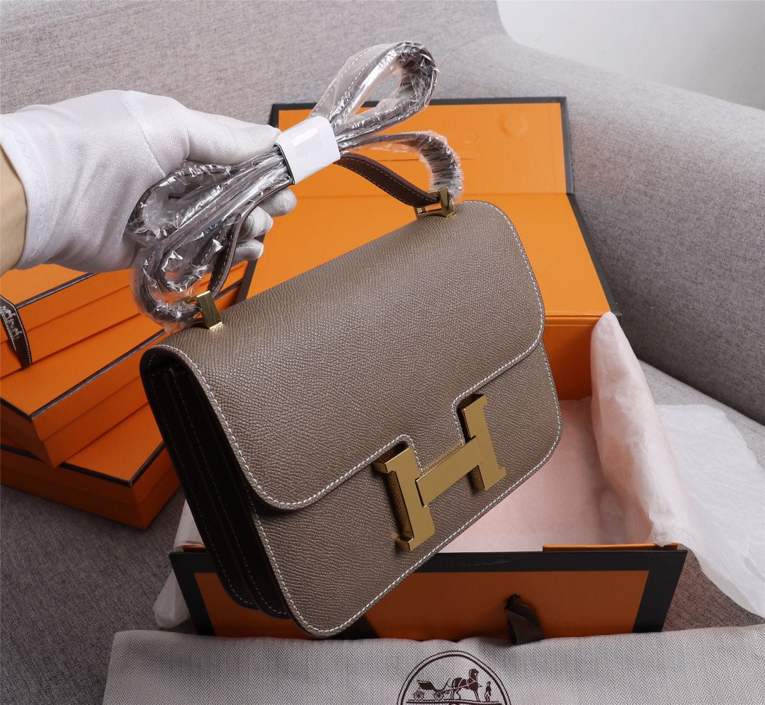 HM CONSTANCE BAGS 19 CHOCOLATE EPSOM GOLD HARDWARE