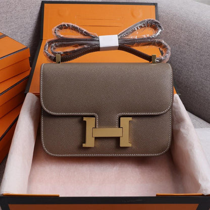 HM CONSTANCE BAGS 19 CHOCOLATE EPSOM GOLD HARDWARE
