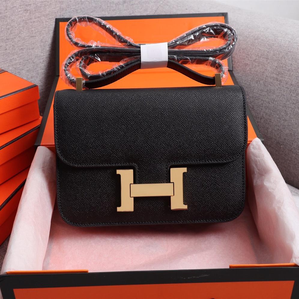 HM CONSTANCE BAGS 19 BLACK EPSOM GOLD HARDWARE