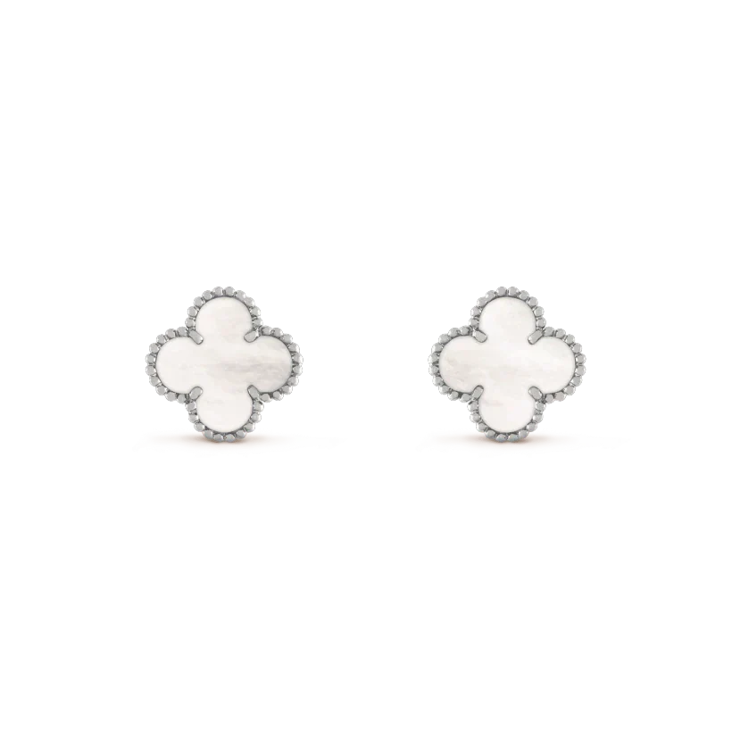 [NOVO]CLOVER MEDIUM 1 MOTIFS WHITE MOP OHRENRINGE SILBER