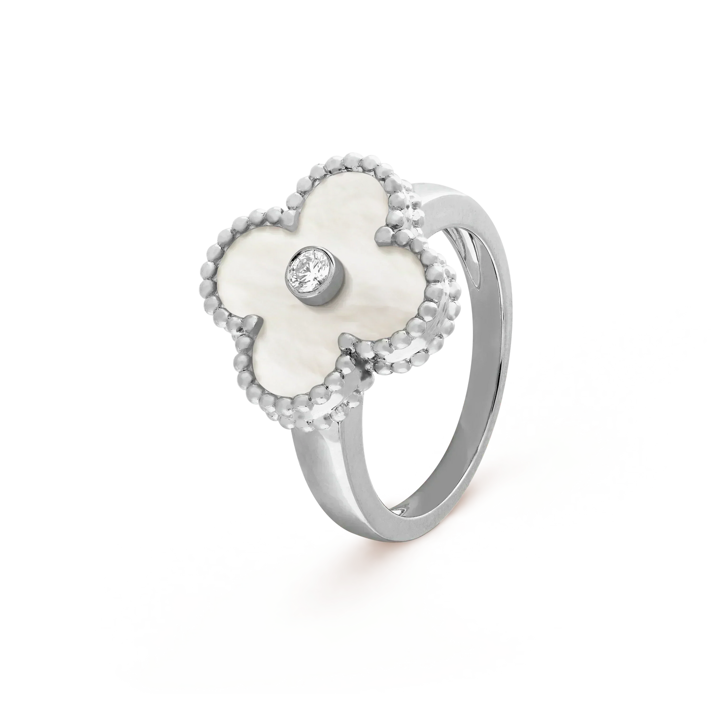 [NOVO]CLOVER SILBER-PERLMUTT-DIAMANTRING