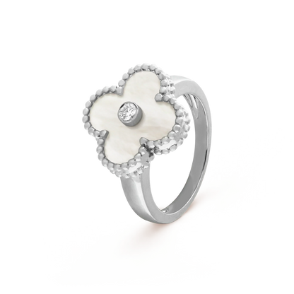 [NOVO]CLOVER SILBER-PERLMUTT-DIAMANTRING