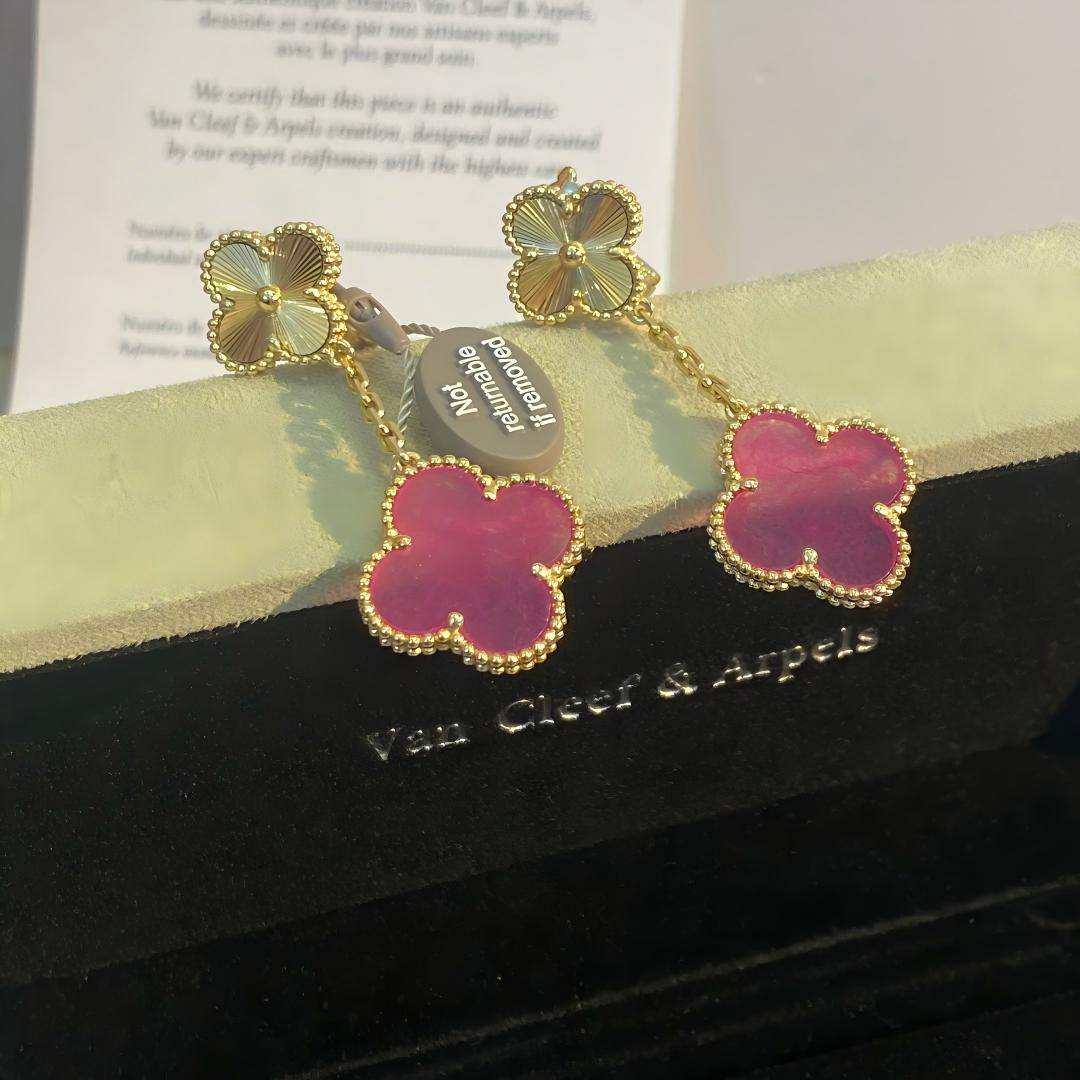 [GALE]NEW CLOVER 2 MOTIF PINK ENAMEL EARRINGS