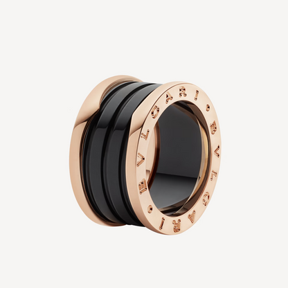 [GALE]ZERO 1 FOUR-BAND LOOPS AND BLACK CERAMIC SPIRAL PINK GOLD RING