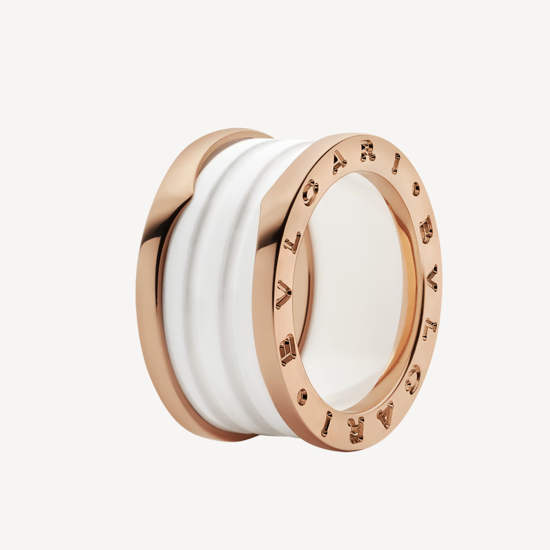 [GALE]ZERO 1 FOUR-BAND LOOPS AND WHITE CERAMIC SPIRAL PINK GOLD RING