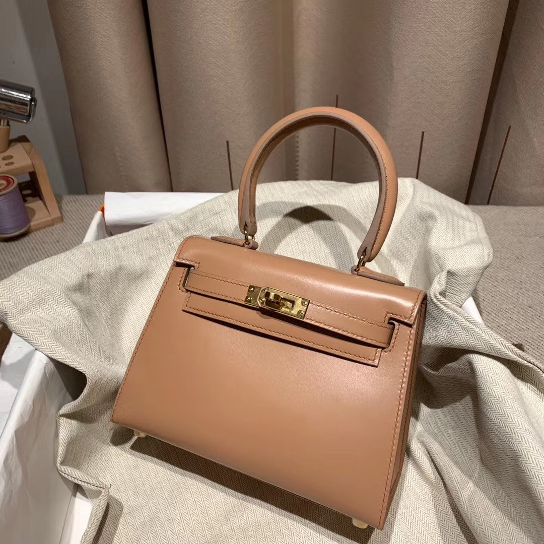 KELLY MINI 20 BAG IN CORAL PINK SMOOTH CALFSKIN WITH GOLD HARDWARE (MADE - TO - ODER)