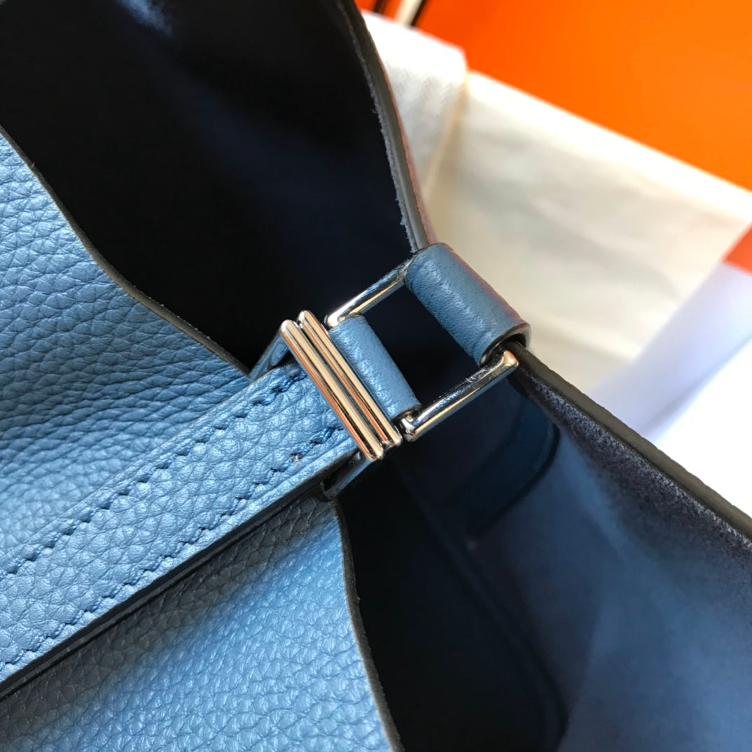 picotin lock blue togo leather silver hardware