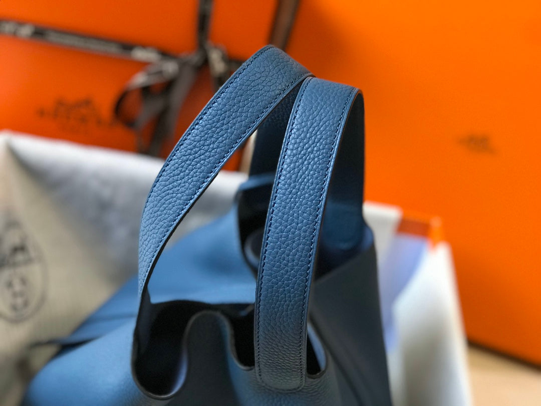 picotin lock blue togo leather silver hardware
