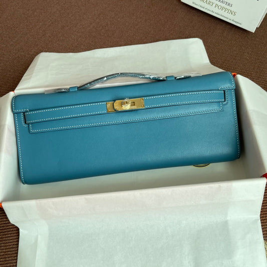 HM Kelly Cut 31cm Light Blue Swift Leather Ghw