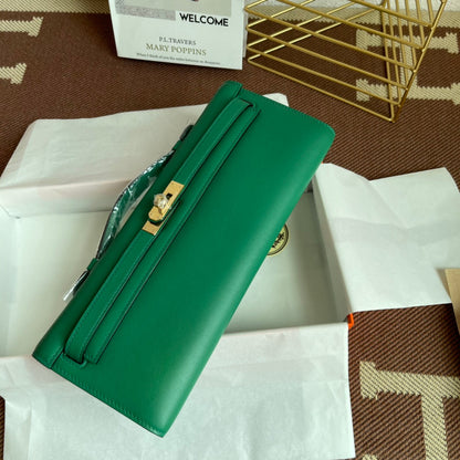HM Kelly Cut 31cm Green Swift Leather Ghw