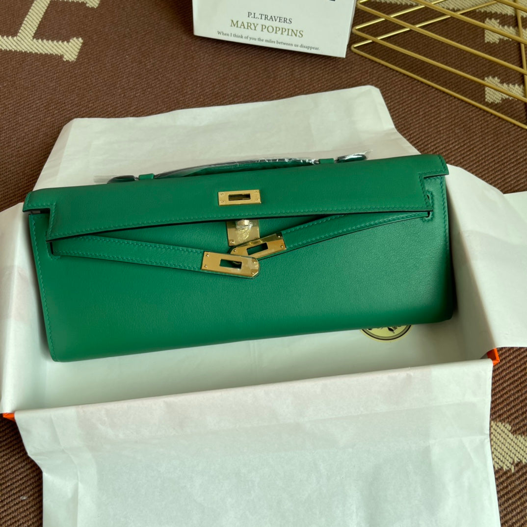 HM Kelly Cut 31cm Green Swift Leather Ghw