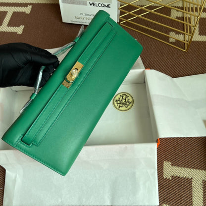 HM Kelly Cut 31cm Green Swift Leather Ghw