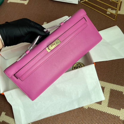 HM Kelly Cut 31cm Fuchsia Swift Leather Ghw