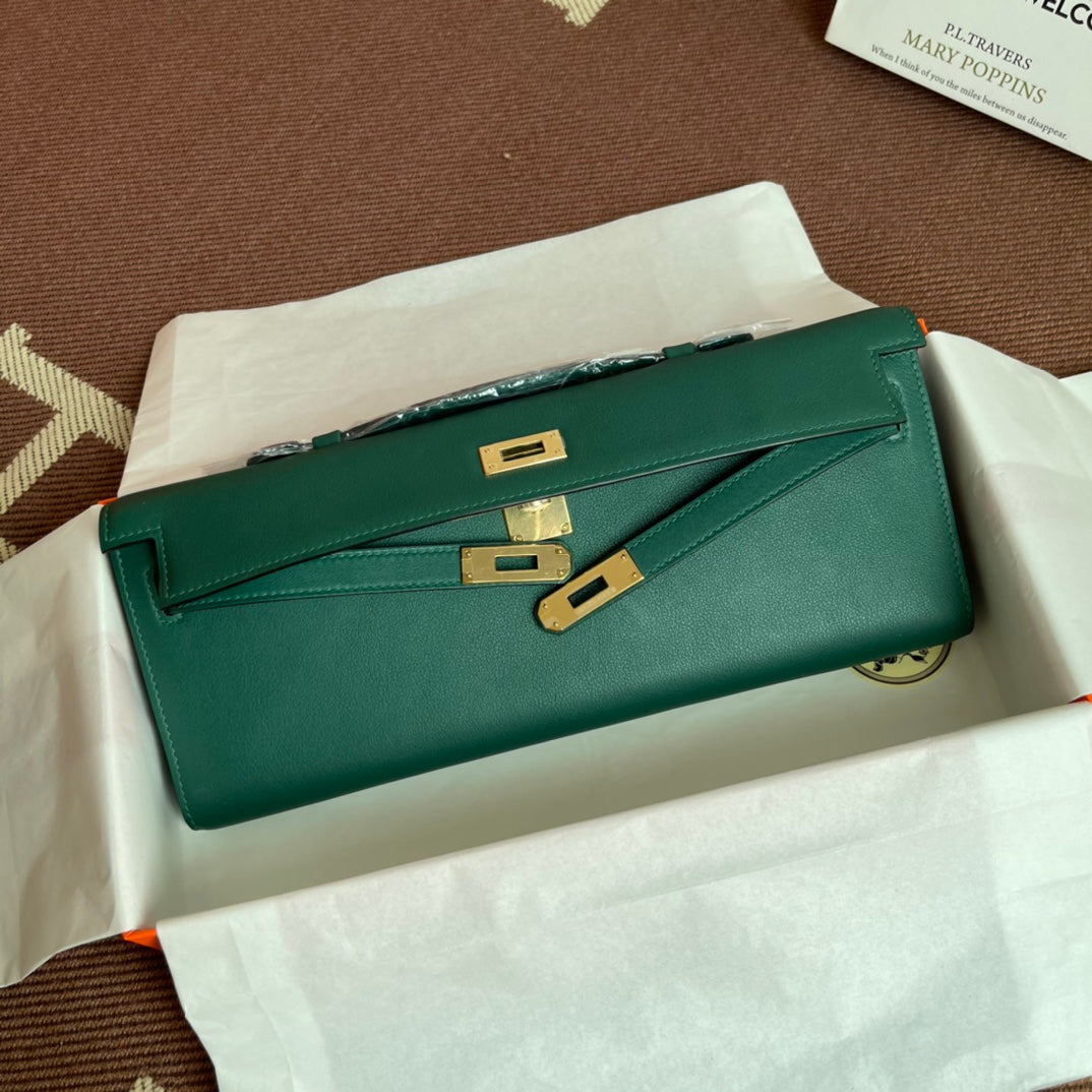 HM Kelly Cut 31cm Dark Green Swift Leather Ghw