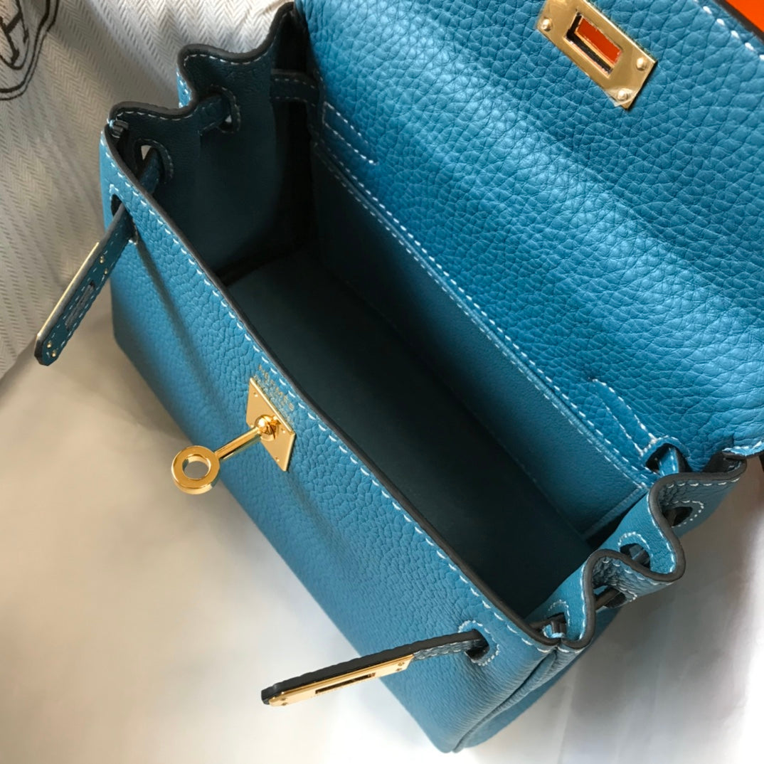 HM Mini Kelly 20cm Blue Jean Togo Leather Gold Hardware