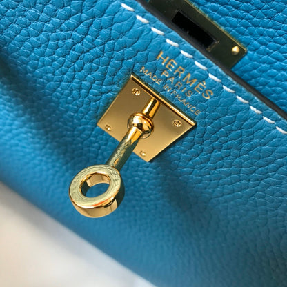HM Mini Kelly 20cm Blue Jean Togo Leather Gold Hardware