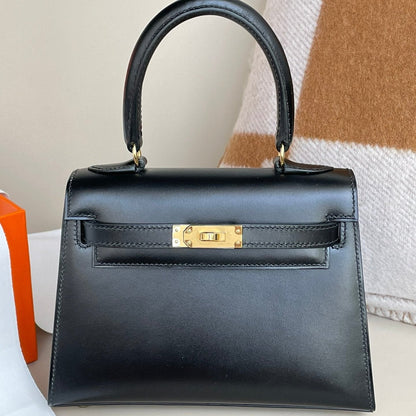 KELLY MINI 20 BAG IN BLACK SMOOTH CALFSKIN WITH GOLD HARDWARE (MADE - TO - ODER)