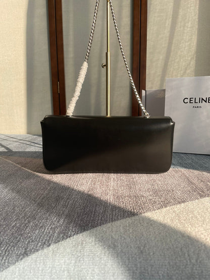 CHAIN SHOULDER BAG CLAUDE 33 IN BLACK CALFSKIN SILVER HARDWARE