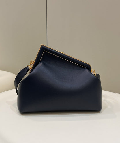 FENDI FIRST SMALL 32 IN BLACK NAPPA LEATHER BAG GOLD HARDWARE