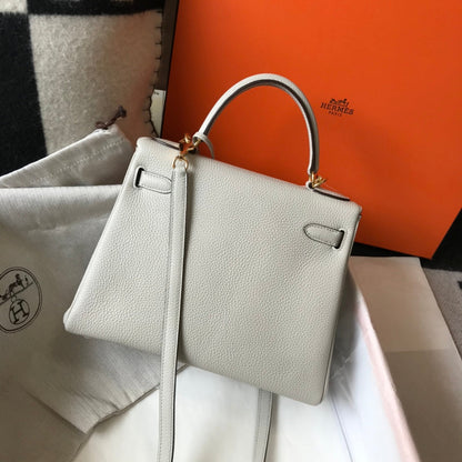 HM KELLY 32CM BAG IN WHITE TOGO GOLD HARDWARE