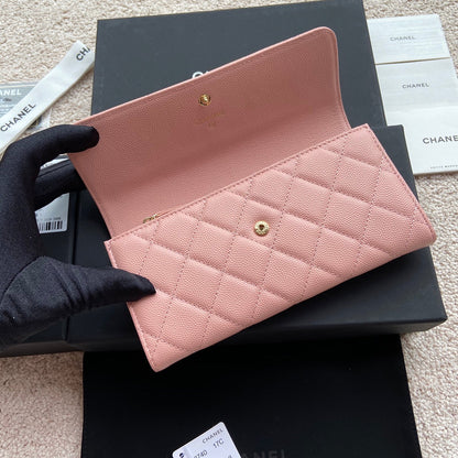 CC Classic Long Wallet 19cm Pink Grained Calfskin
