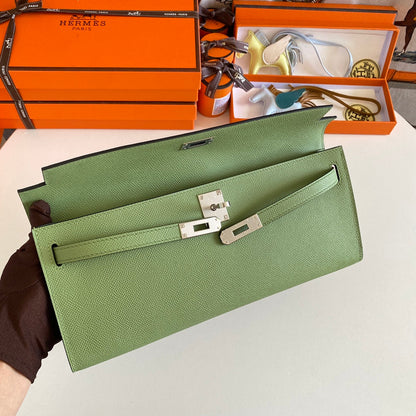 HM Kelly Cut 31 Olive Green Epsom Leather Silver Hardware 229044